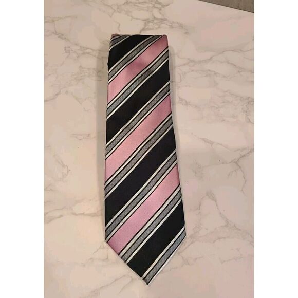Donald J Trump Signature Neck Tie 100% Silk Pink Black Gray Stripes 59” EUC - Picture 1 of 7